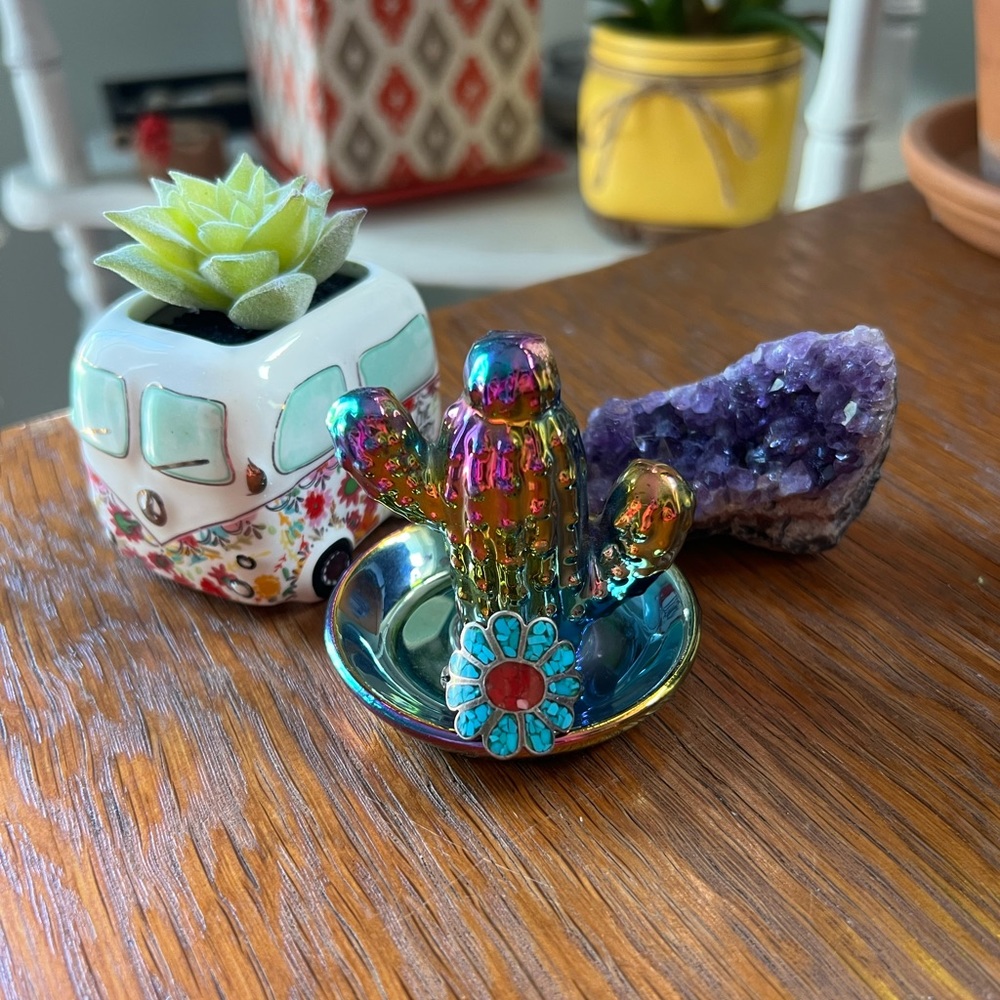 Blue and Red Turquoise Sterling Silver flower ring Vintage